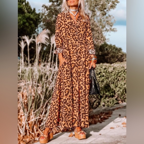 Leopard Buttoned Maxi Dress - Picture 1 of 3